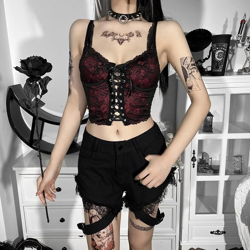 Women's Gothic Strappy Lace Hem Bustier