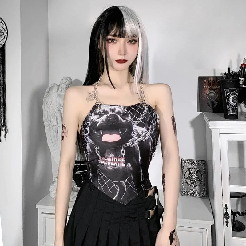 Women's Grunge Dog Printed Chain Bustier