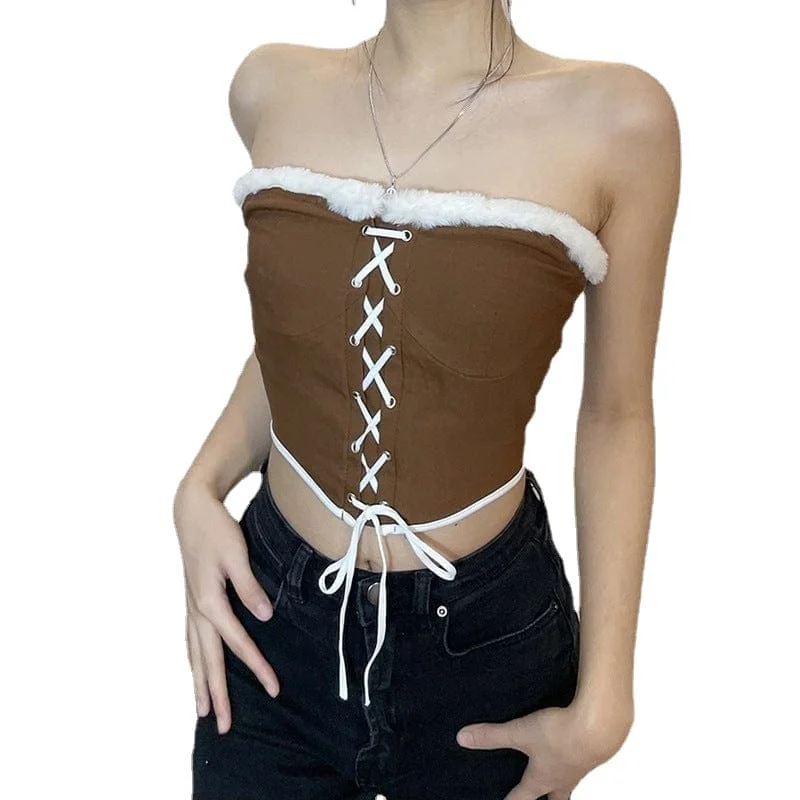 Women's Grunge Strappy Fluffy Splice Bustier