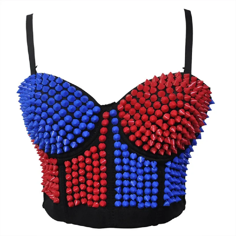 Women's Punk Contrast Color Rivets Bustier Cosplay Costume