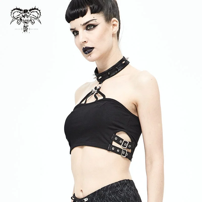 Women's Punk Rivets Skull Halterneck Bustier